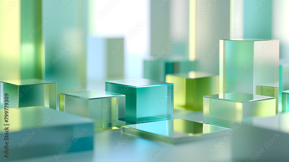 Blue Geometric Cubes in 3D Structure