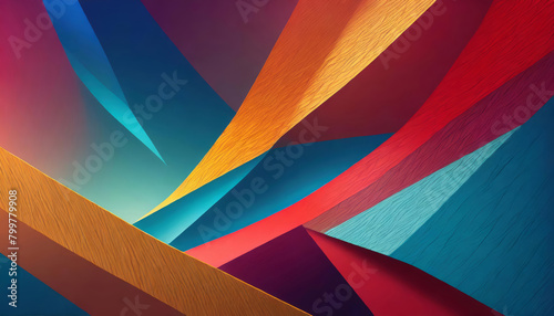 Abstract vibrant colorful blue, red, orange broken geometric polygons, intersecting lines and wavy shapes, cuts, curves and textures background. Multicolor rainbow vivid criss cross doodles wallpaper.
