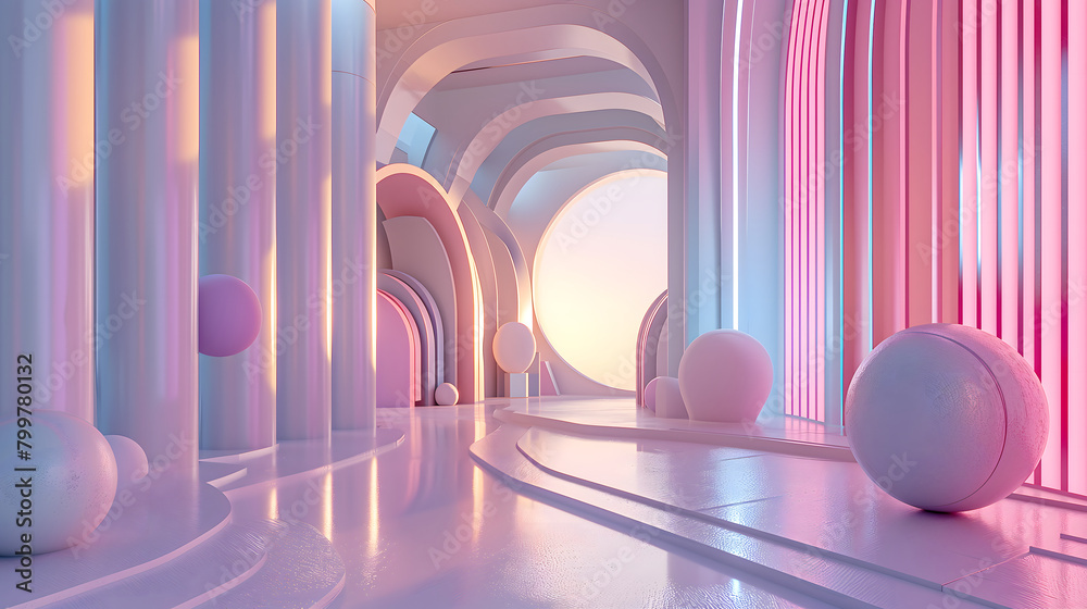 3D Render of a Medieval Stone Corridor with Arches and Columns 3D Render of a Medieval Stone Corridor with Arches and Columns