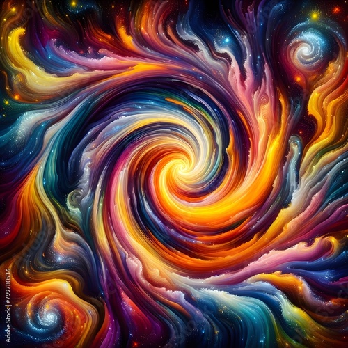 Celestial Swirl abstract colorful shapes swirling and converging in a cosmic Display