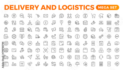 Delivery service icon set. Containing order tracking, delivery home, courier and cargo icons. Shipping Solid iconcollection. logistics web in line style. Courier, shipping, express delivery icon.