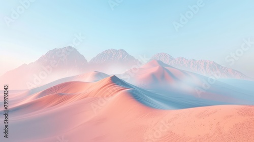 3d rendering of beautiful desert dunes with light fog. Generate AI image