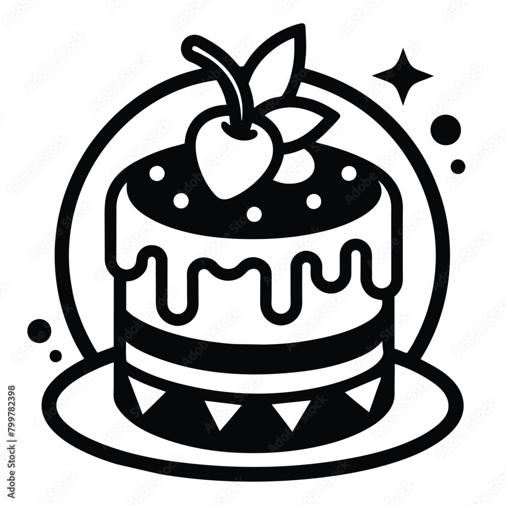 Solid black outline Cute Cake Logo Concept