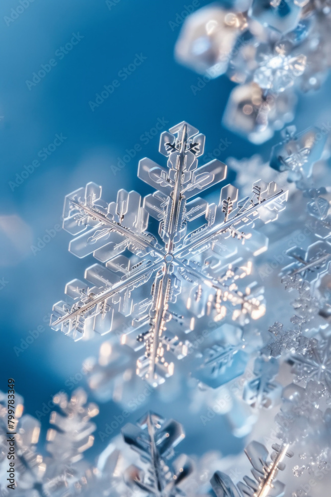 A closeup view of an unique crystalline structures of individual snowflakes, with their symmetrical patterns and intricate details creating a mesmerizing minimalist composition A closeup view of an unique crystalline structures of individual snowflakes, with their symmetrical patterns and intricate details creating a mesmerizing minimalist composition