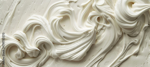 Delicious Vanilla Ice Cream Close-Up on Frosty White Background photo