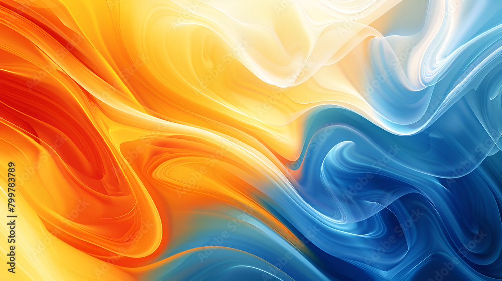 Abstract colorful wave background, Acrylic paint mixing in water Colorful abstract painted background, Abstract blurry smooth image of blue and yellow color, digital background curves and lines