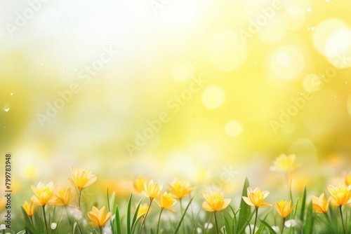 Spring background with beautiful yellow flowers on blurred summer floral background