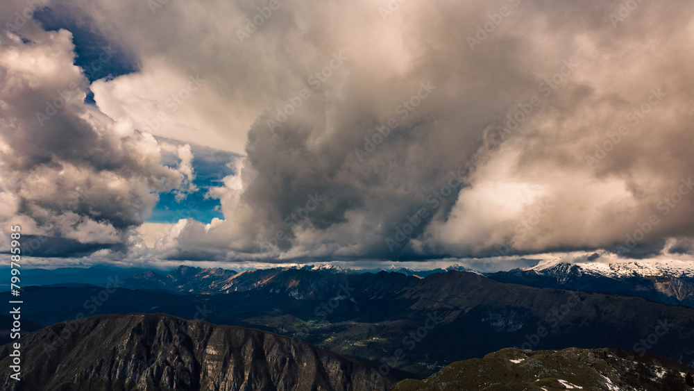 Fototapeta premium Mount Matajur in a cloudy spring day