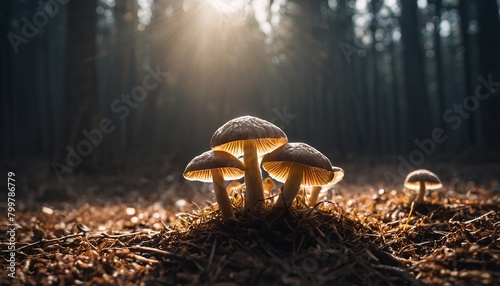 Psychedelic Splendor: A High-Resolution Photograph of Glowing Psilocybe Mushrooms photo