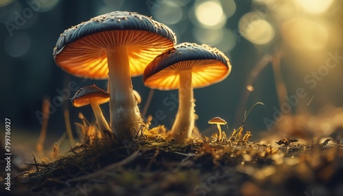 Ethereal Glow: A Breathtaking Close-Up of Glowing Psilocybe Mushrooms photo