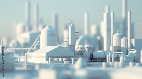 3D model render of Industrial building concept of industry, fuel, power energy. Industrial smoking chimneys against. 3D Illustration, Bold 3D clay pie chart, Low poly photo