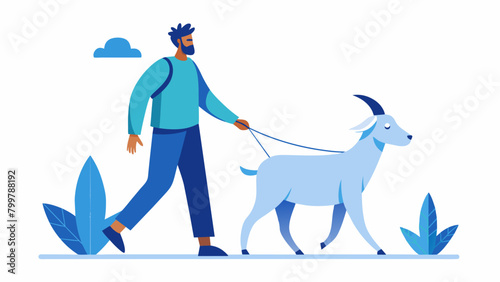 A therapy goat walks alongside an individual with bipolar disorder who finds peace and tranquility in the calming presence and predictable movements.. Vector illustration © Justlight