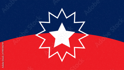 Juneteenth flag Freedom Day symbol since 1865. White star and surrounding star-burst on red and blue