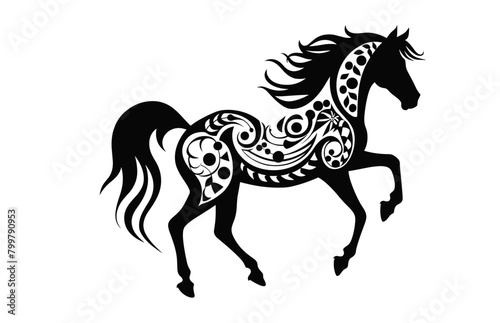 Horse mandala Silhouette black and white vector art