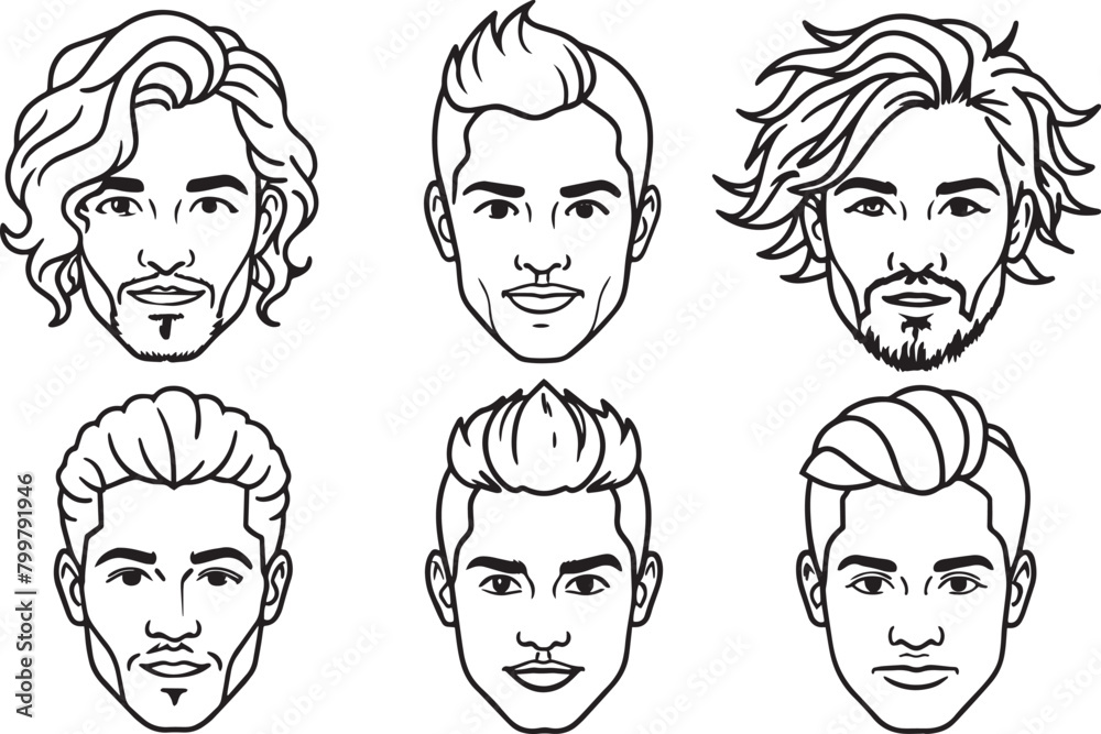 Handsome men with different hairstyles. Vector illustration Handsome men with different hairstyles. Vector illustration