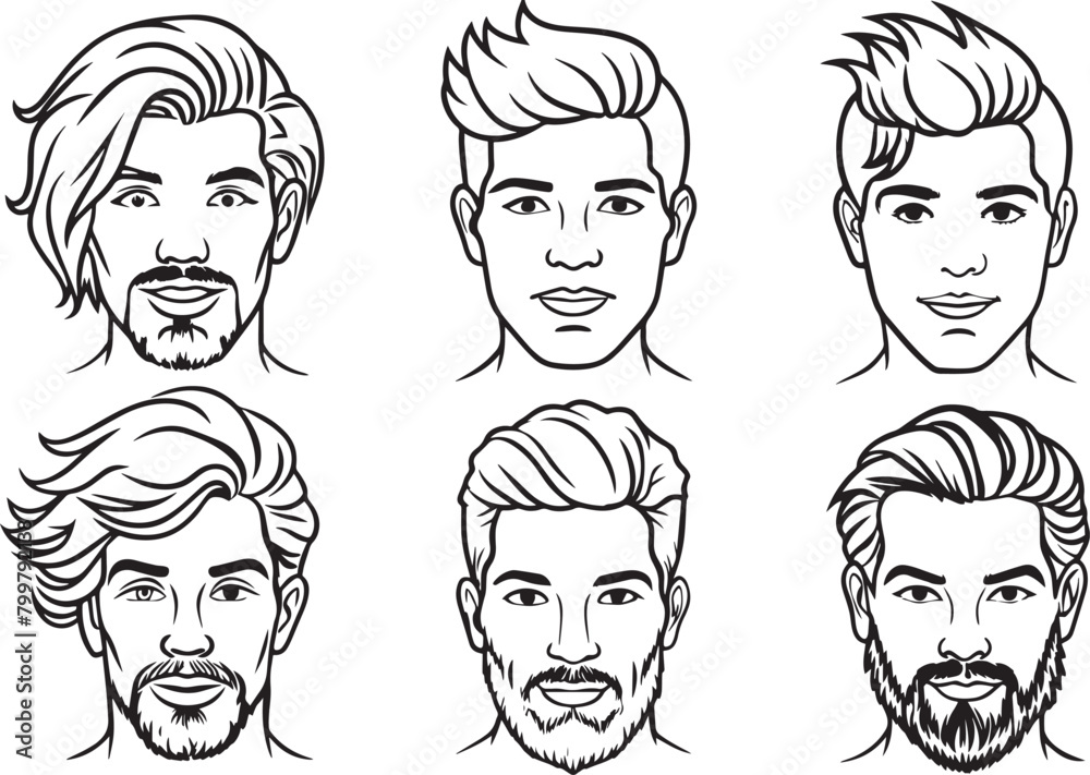 set of Men different hair style . black and white Vector illustration set of Men different hair style . black and white Vector illustration