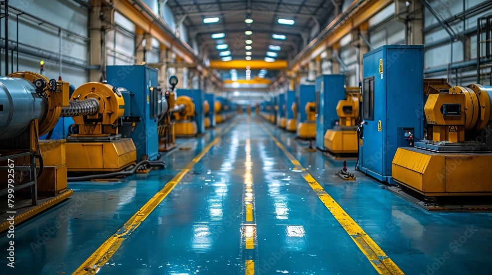 Modern factory interior with machinery and production lines