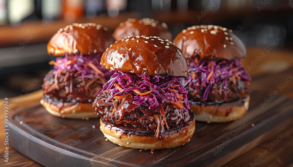 Barbecue pulled pork sliders topped with homemade coleslaw, ideal for feeding a crowd at outdoor gatherings Barbecue pulled pork sliders topped with homemade coleslaw, ideal for feeding a crowd at outdoor gatherings