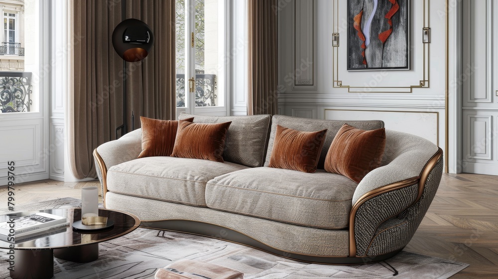 Fototapeta premium Fabric Sofa Room Decor: Photos showing how fabric sofas can complement room decor