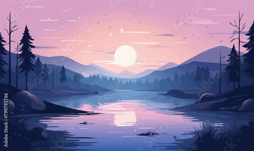 tranquil scene of swans on a lake at dawn vector isolated illustratio