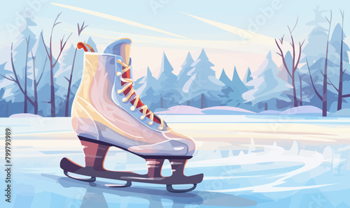 Ice skates slides ice skating on rink figure skating winter sport active leisure activity vector illustration