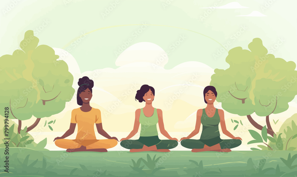 Group Meditation Session in a Serene Park Setting isolated vector style illustration Group Meditation Session in a Serene Park Setting isolated vector style illustration