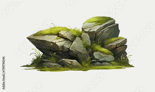 rocks with moss 3d game asset isolated vector style with transparent background illustration