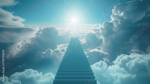 Stairway to heaven with sun and clouds.