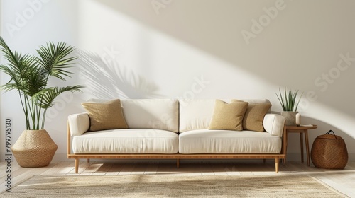 Living Room Sofa Minimalist: A 3D vector illustration of a minimalist sofa in a living room © MAY