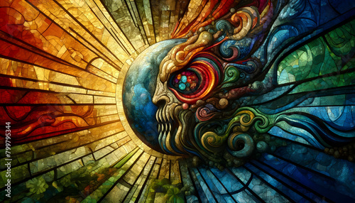 Stained glass powerful cosmic cave monster