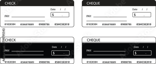 Set of Payment check icons. bank check vectors symbols. pay check sign in flat styles. Suitable for use on web apps, mobile apps and print media. Banking and Finance Cheque on transparent background.