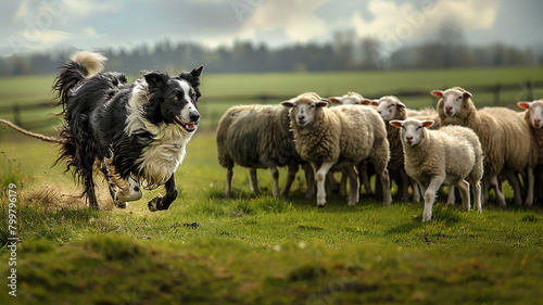 border collie herding sheep photo