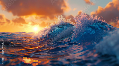 Sea wave on sunset photo