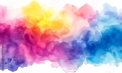 Vibrant Rainbow Watercolor Background Clouds Splashes Colorful Abstract Painting Design
