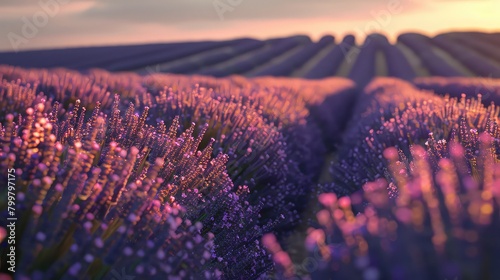 Morning tranquility: Lavender fields glow in the gentle light of sunrise, offering a serene moment in the heart of summer.