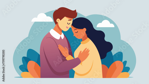 As they shared a moment of silence the couple realized the true strength of their love and commitment bringing a sense of peace to their previously. Vector illustration photo