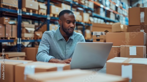 Retail entrepreneur handles supply chain logistics while managing customer inquiries remotely.