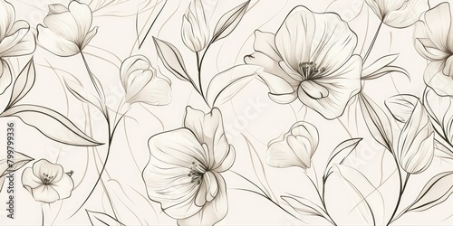 a close-up of a floral line art pattern meticulously hand-drawn on a blank canvas, revealing the artist's skill and creativity in every delicate stroke.