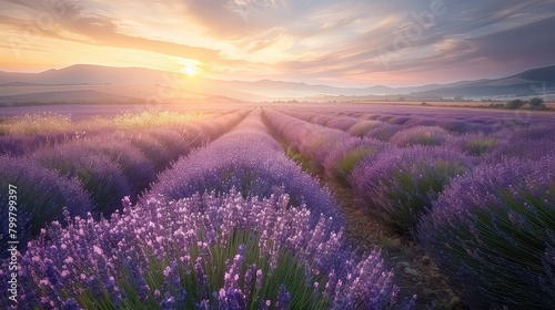 Sunrise symphony in lavender: The soft hues of dawn dance across the lavender fields, creating a tranquil melody of colors.