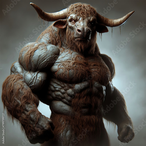 Minotaur. Mythological creature that was half man and half bull. photo