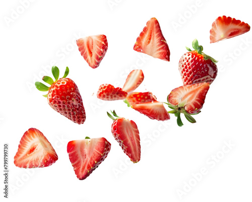  Flying strawberry slices on transparent background