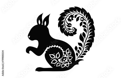 Squirrel mandala Silhouette black and white vector clipart photo