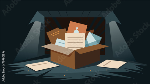 In a dusty attic a box of journals and letters is od revealing the voices and stories of former slaves who documented their experiences in secret. Vector illustration