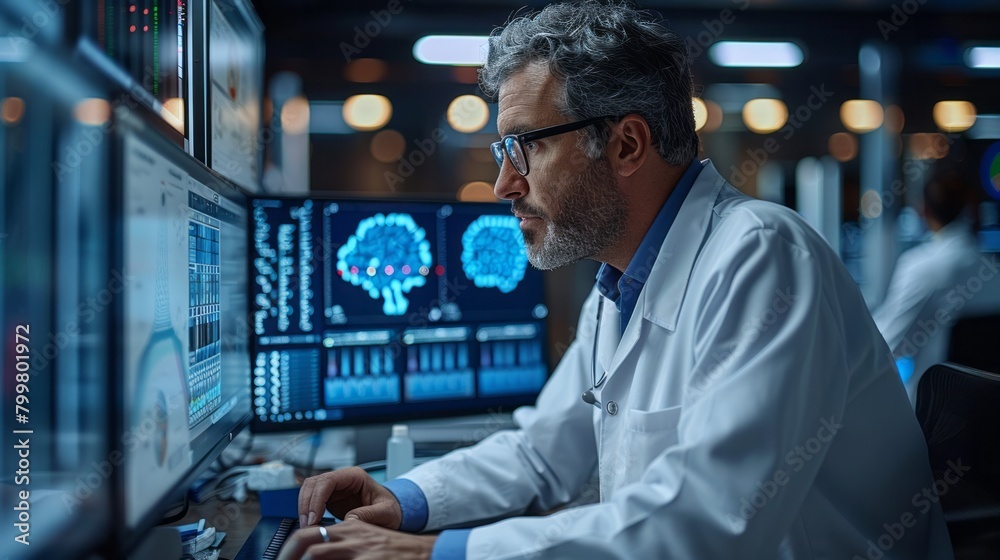 A neural network inference process, in a machine learning lab foto de ...