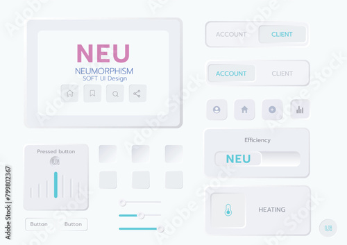 3D Neumorphic Soft UI Design. 3D Bottons.