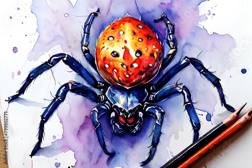 Draw an image of a spider in watercolor. Generative AI