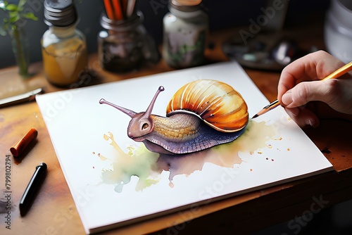 Draw an image of a snail in watercolor. Generative AI