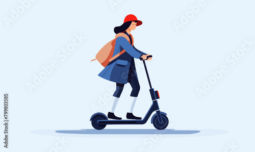 woman standing riding e-scooter vector flat isolated illustration