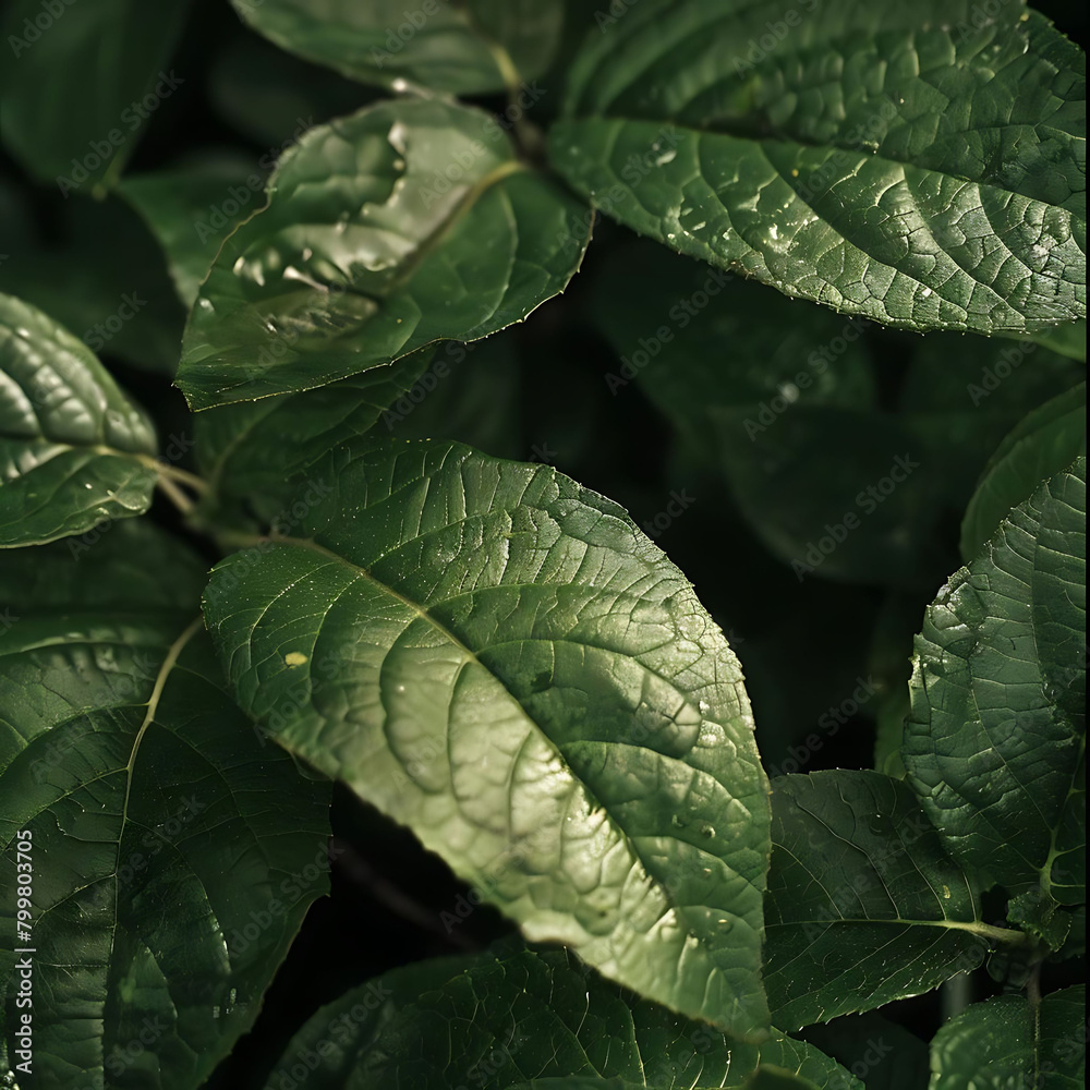 detailed macro shot of fresh foliage in a garden