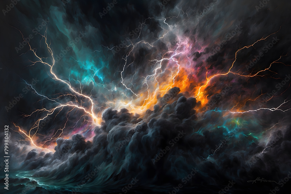 An abstract with storm clouds and lightning